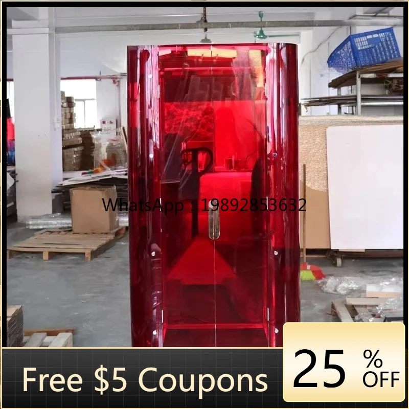 

Light luxury stainless steel acrylic transparent wardrobe household burgundy bedroom cloakroom storage cabinet locker