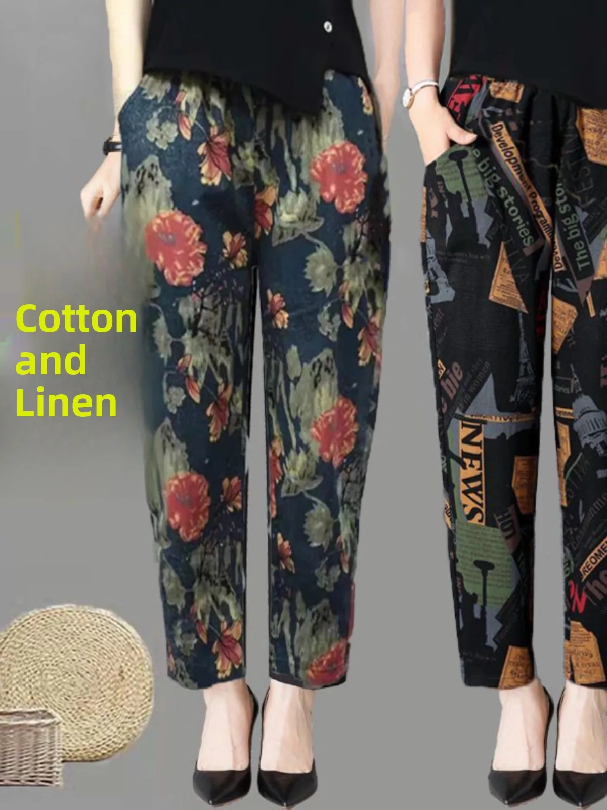 مزيج القطن فضفاض صالح مطبوعة الصيف سراويل تقليدية المرأة رقيقة سراويلي حريمي أمي جديد Sle حجم كبير طماق مريحة