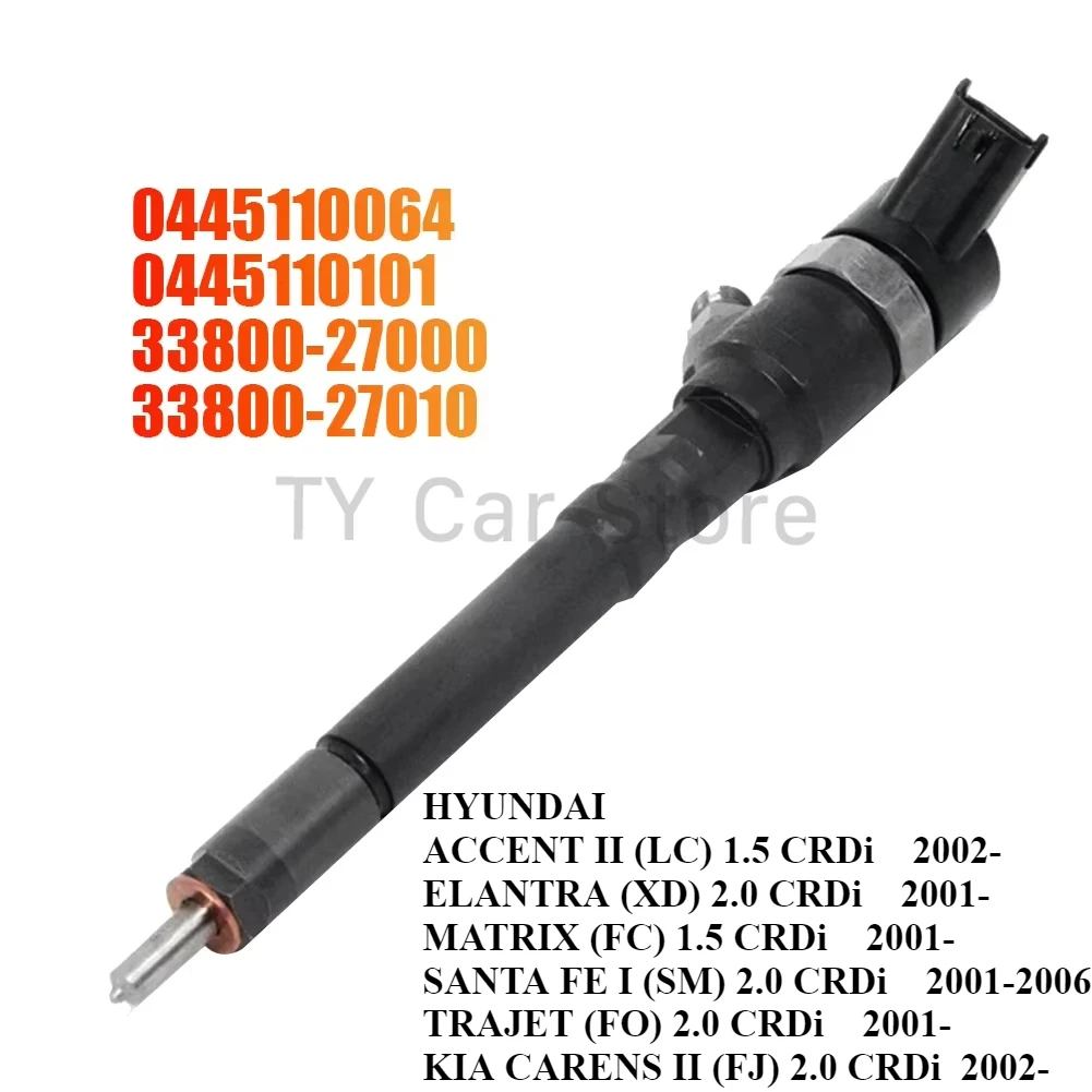 0445110064 33800-27000 New Diesel Fuel Injector Nozzle 0445110101 For Kia Carens Hyundai Santa Fe Matrix  Accent Elantra 2001-