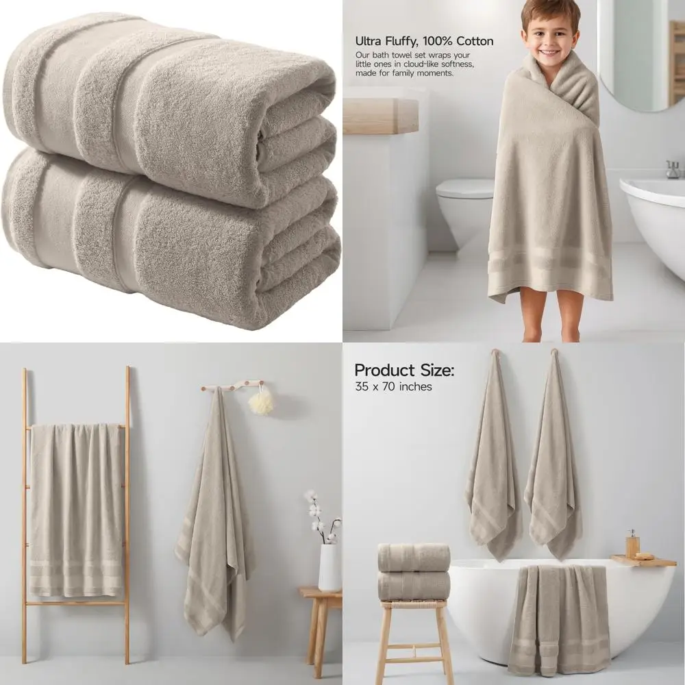 

Набор хлопковых банных полотенец из 2 шт., очень большие, 35x70 дюймов, 800 GSM, быстросохнущие, ультрамягкие, супервпитывающие простыни для ванны