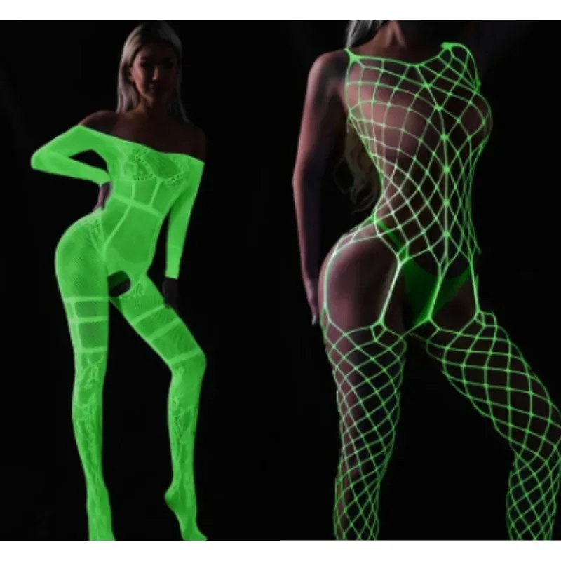 

Glow in The Dark Bodysuit | Sexy Luminous Lingerie Babydoll Plus Size Costume | Women's Erotic Mesh Tights for Nightclub Party