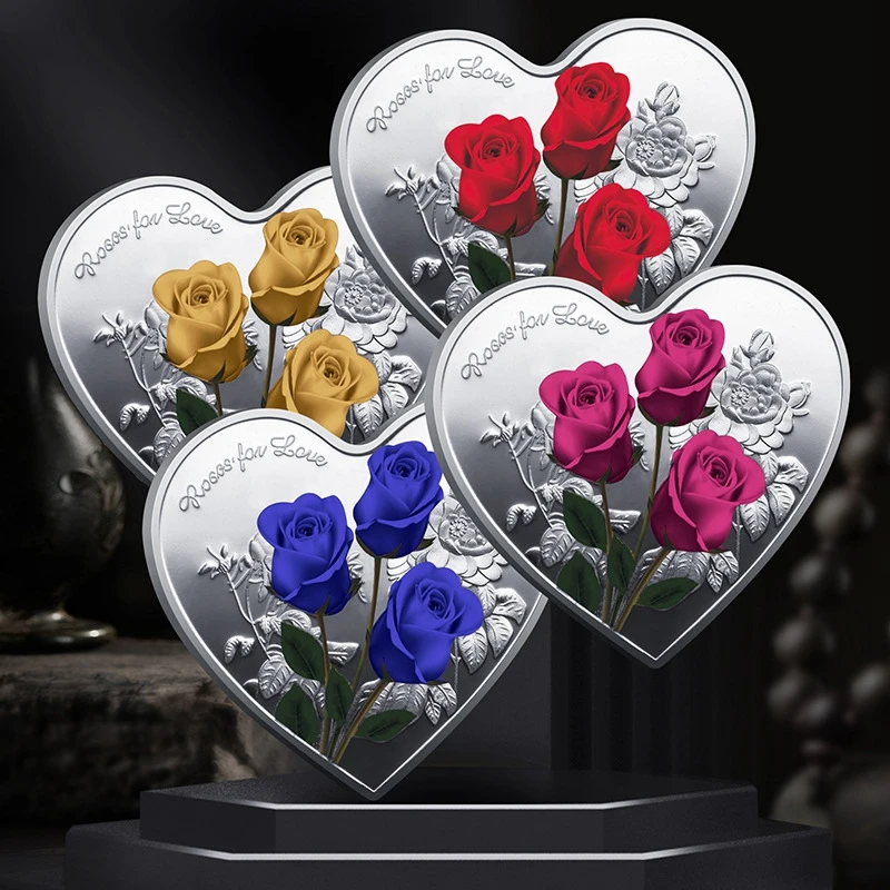 1Pcs Valentine's Day gift commemorative coin Heart Rose Commemorative Coin Christmas Souvenir Favor