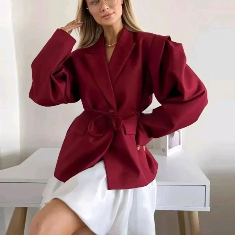 

Повседневный женский длинный костюм све на пуговицах с завязками на талии и широкими плечами, костюм на одной пуговице Jaet, осеннее новое поступление