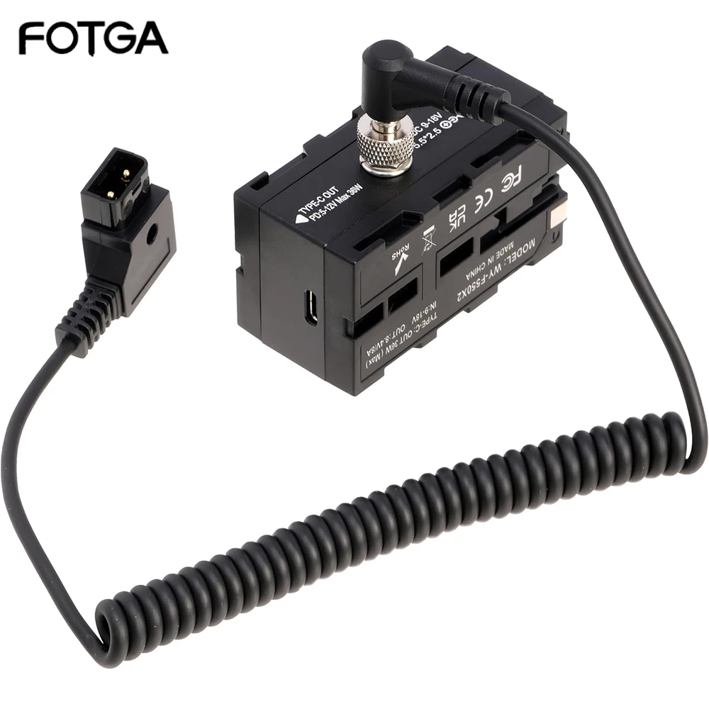 FOTGA Dual-Side NP-F Dummy Battery Adapter NP-F550/F750/F970 for Camera Monitor Wireless Transmitter D-tap to DC 5.5*2.5mm Cable