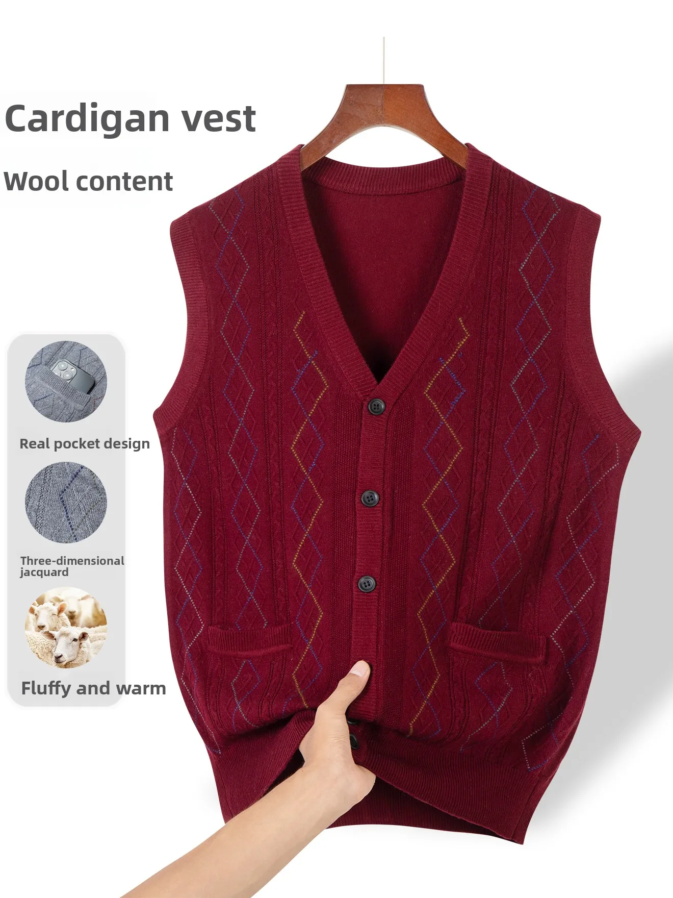 

Свободный вязаный свитер-кардиган для мужчин среднего возраста и лет, осенне-зимний жилет, теплый мягкий шерстяной волокнистый жилет