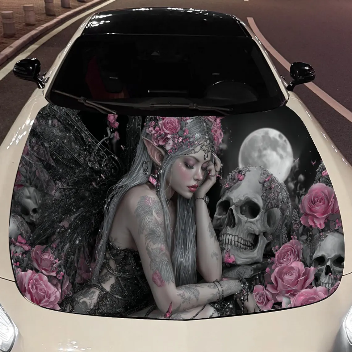

Moonlit Gothic Muse Car Vinyl Wrap, PVC Material Waterproof Car Hood Sticker, Self-Adhesive Scratch-Resistant Stickers for Engin