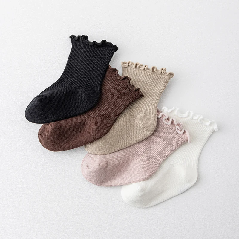 

1Pair New Winter Kids Girls Retro Solid Color Baby Socks Milk Tea Color Toddler Casual Knitted Children Socks for 1-5Years