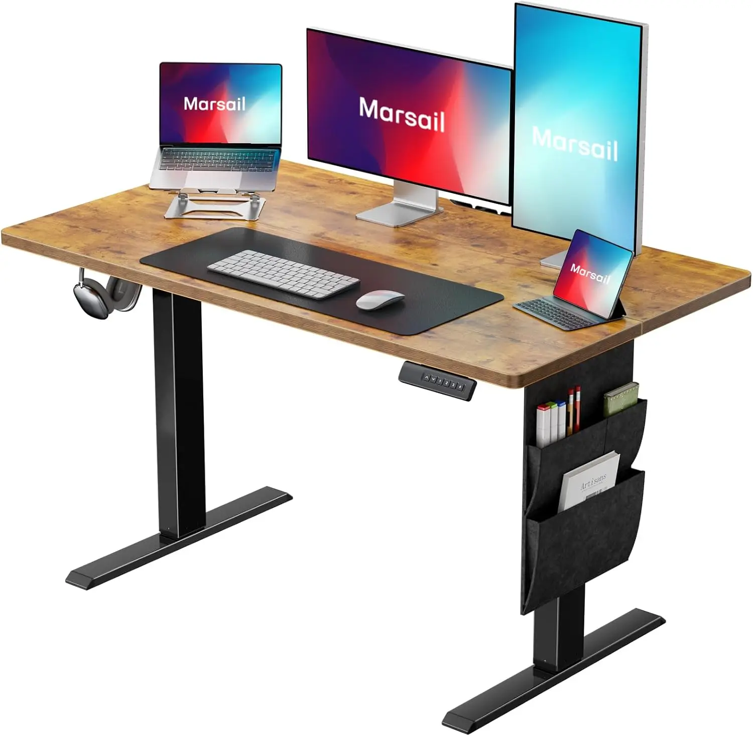 

Marsail Adjustable Height Home Office Computer Desk ‎48x24 Inch Electric Standing Stand Up Desk with Storage Bag Headphone Hook