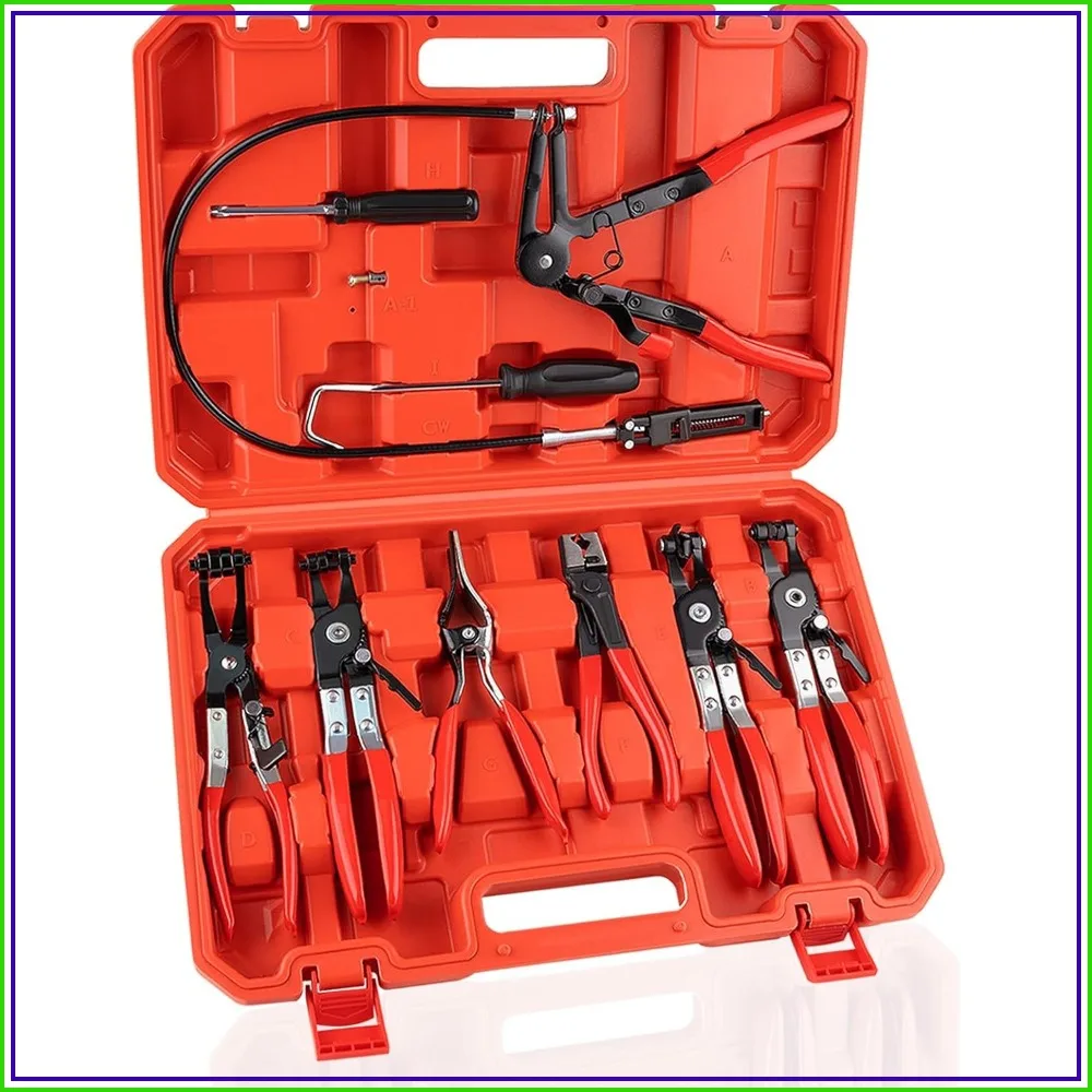 

9PCS Hose Clamp Pliers, Long Reach Tool for Radiator Heater, Flexible Wire Clamp & Flat Band Pliers