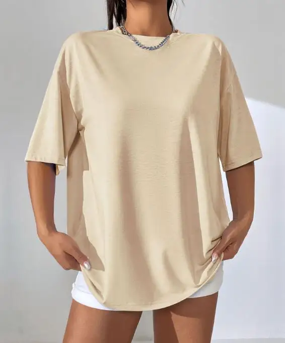 

2025 Summer Basic Solid Color Round Neck Loose T-Shirt for Women's Casual Simple and Versatile Solid Color Short Sleeved T-Shirt