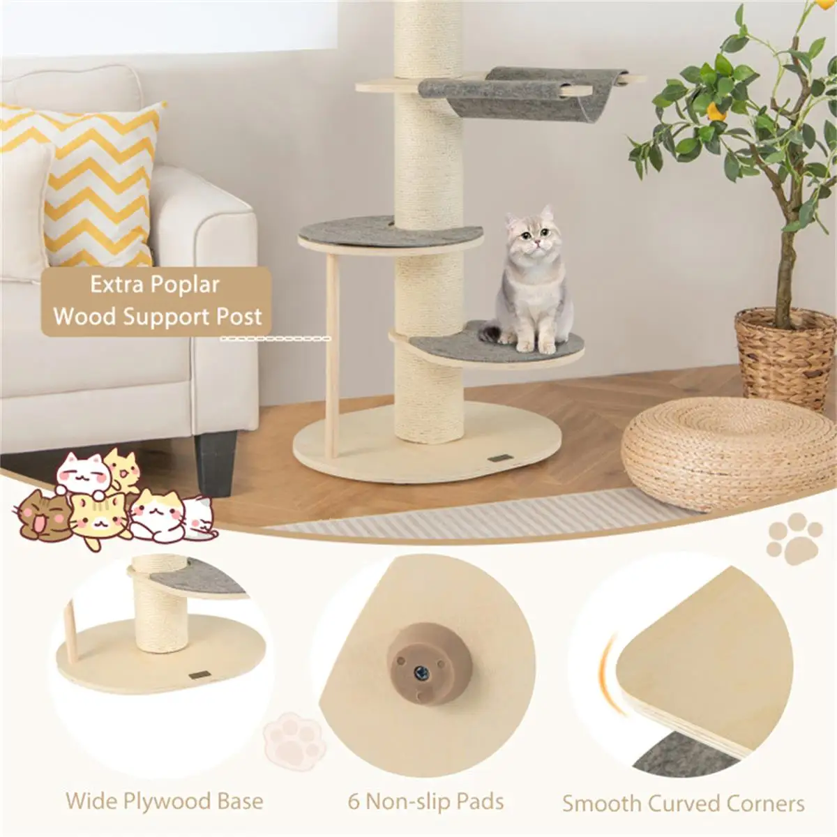 Beige Cat Tree with Anti-Slip Pads - Durable Climbing Frame for Cats & Kittens