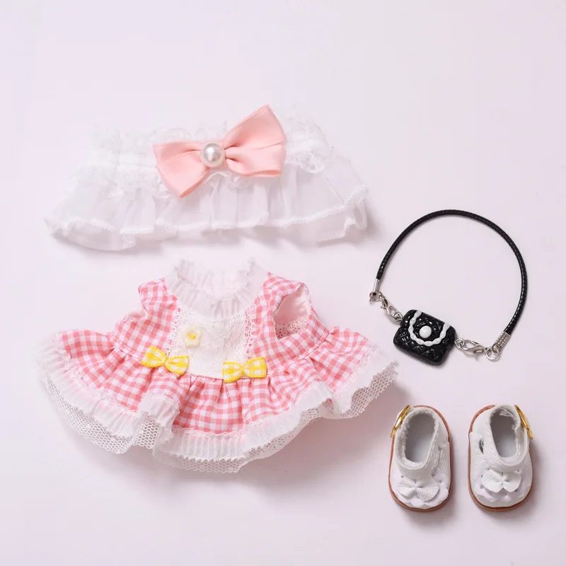 Completi per bambole Labubu 1-3 generazione da 17 cm |   Abito floreale scozzese e accessorio per capelli in pizzo |   Abiti per accessori pendenti Labubu
