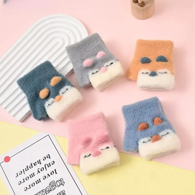 

Knitted Kids Gloves Cartoon Thick Fingerless Mitten Knitting Mittens Boys Girls