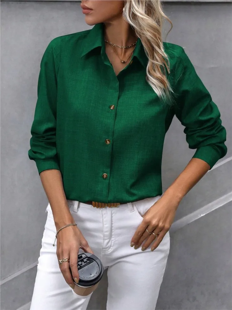 Elegant Office Lady Work Shirt Casual Solid Color Long Sleeve Blouse For Women 2024 Autumn Winter Fashion Women\'s Clothing Tops