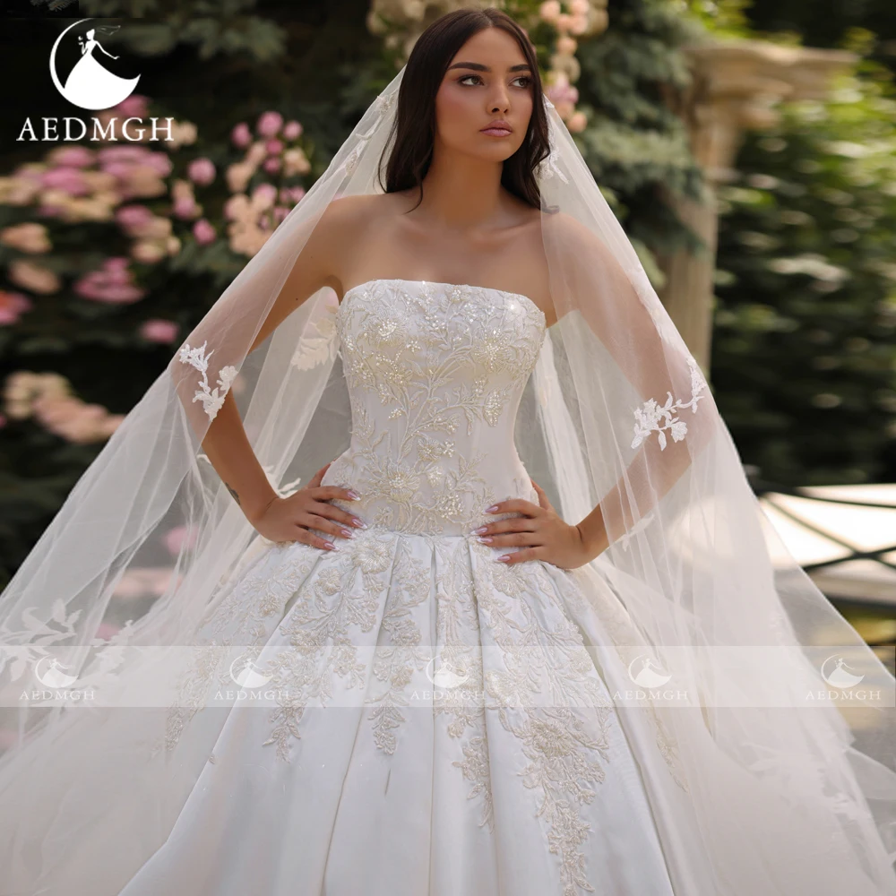 Aedmgh a linha vestidos de casamento delicados sem alças vestido de novia rendas apliques cetim fosco vintage feito sob encomenda vestido de noiva