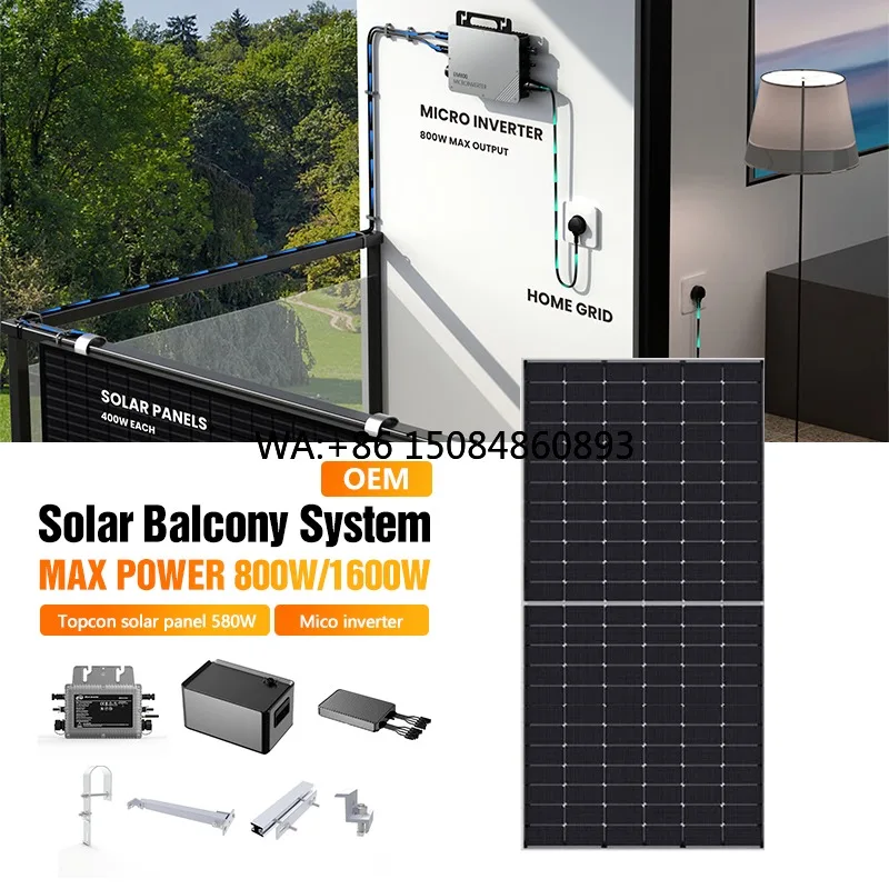 Balcony solar power generation  800W 1600w Off Grid Balcony Solar System Micro Inverter Pv Panels LiFePO4 Battery