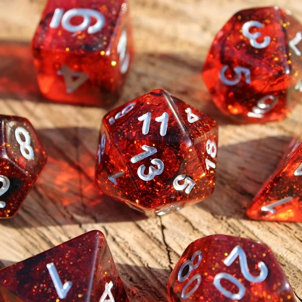 7Pcs/Set Ruby Red Galaxy Starry Sky Dice for DND Dungeons and Dragons Table Games D&D RPG Tabletop Roleplaying