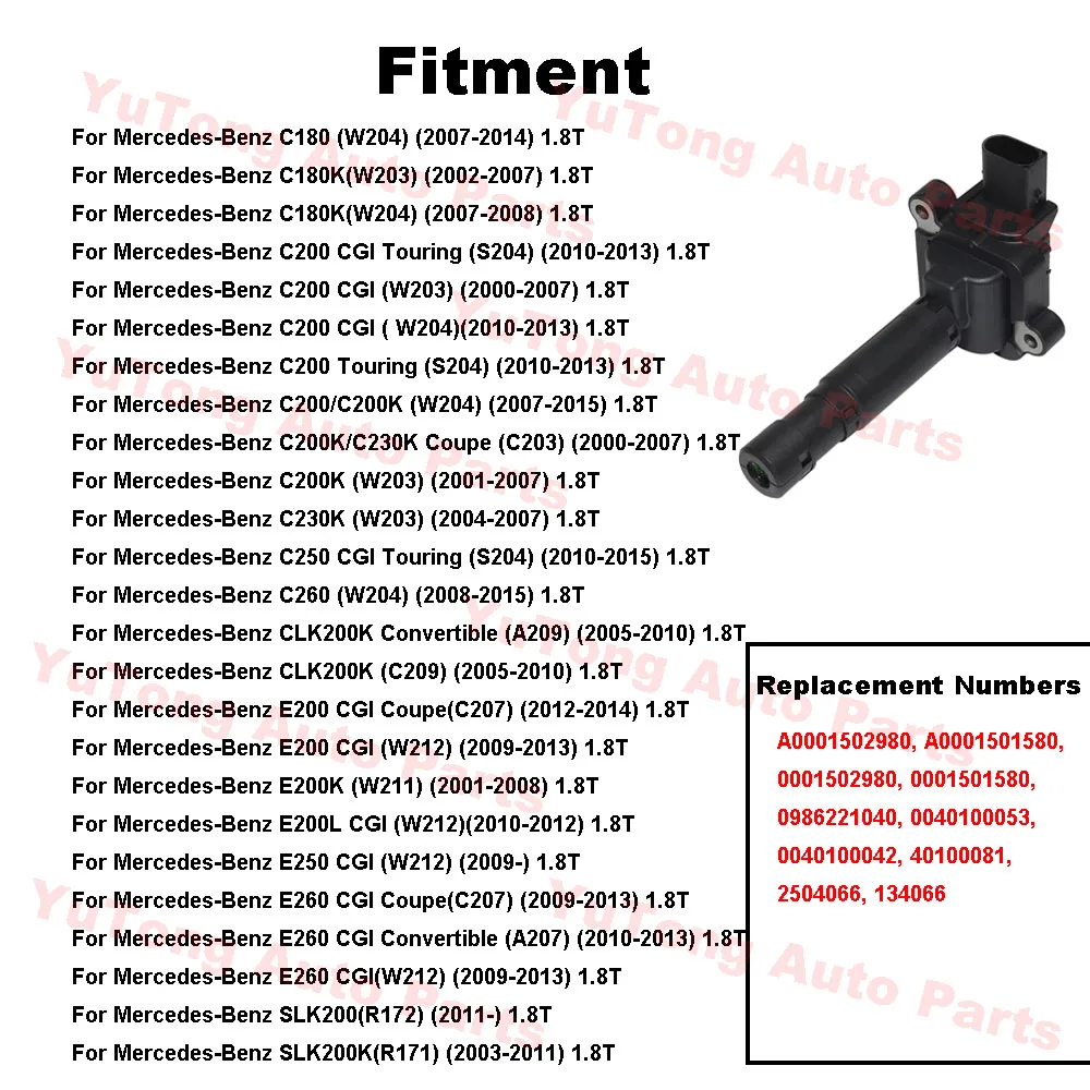 Ignition Coils For Mercedes Benz W203 CL203 S203 C209 A209 W211 S211 W204 E200 CLK200 C180 Accessories A0001502980/0001501580