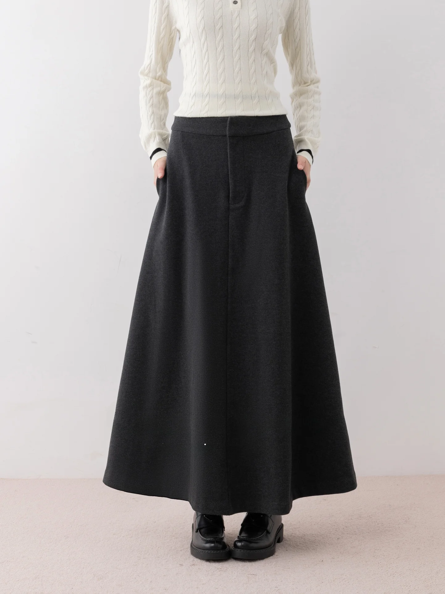 

Ele Simple Mid-Length Umbrella Skirt Slimming A-Line Skirt Commute Sle Polyester Blend Casual Wear CC2C239