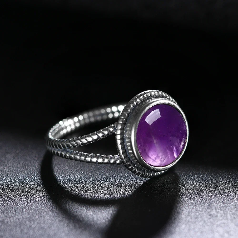 New Arrival Vintage Natural Amethyst Rings For Women 925 Sterling Silver Jewelry With Natural Stones Anniversary Gift