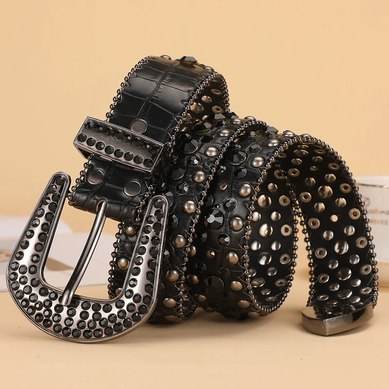 

Мужские модные панк-готические ремни с стразами, черно-белые, из мягкой кожи, дизайнерские, с бриллиантовой отделкой, поясные ремни для женщин, трендовые, с декоративными элементами.