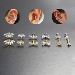 1PC Pure Titanium Zircon Flower Ear Cartilage Piercing Stud Earrings Heart Star Moon Helix Conch Screw Back Earring Women