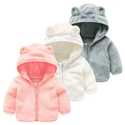 New Winter Baby Girls Coat Furry Warm Zipper Trench Coat Thick and Fluffy Bear Ears Hooded Solid Color Coat Top (0-4 Years)