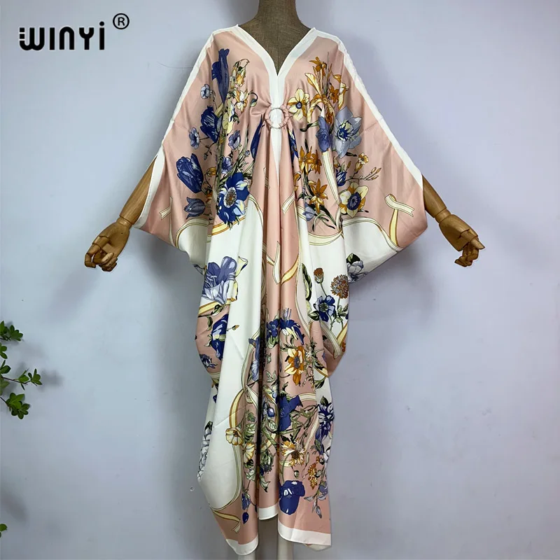 

2023 Print Caftans for Women NEW fashion Beachwear WINYI Maxi robes beach V-neck Bohemian long dress Middle East Casual kaftan