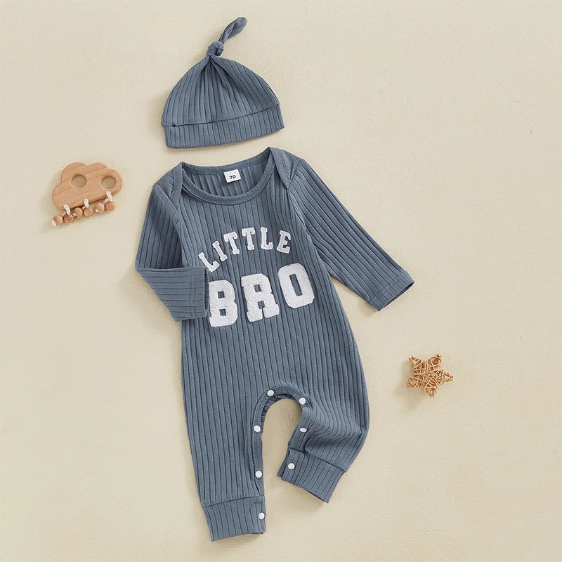 طقم بذلة للأولاد الصغار، رومبير بأكمام طويلة ورقبة دائرية مطرزة مع قبعة