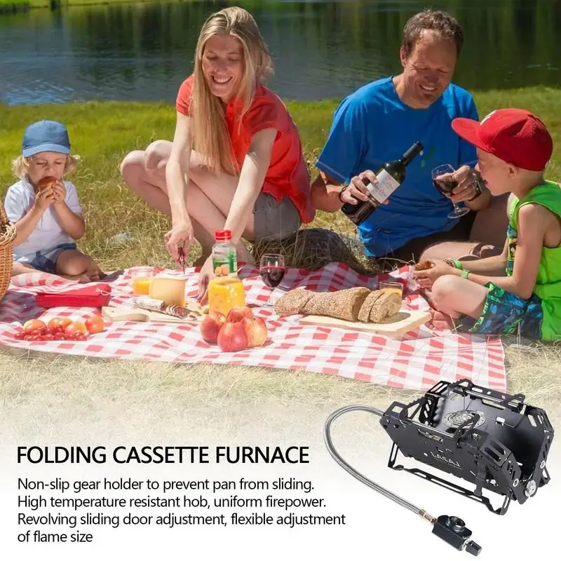 Outdoor Camp Stove Picnic Windproof Gas Stove Folding Portable Furnace BBQ Cassette Stove With Adjustable Valve Camping Supplies