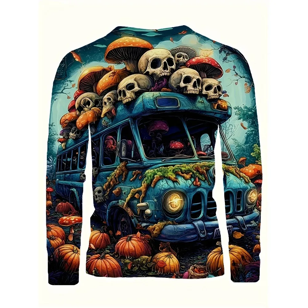 الرجال حجم كبير ثلاثية الأبعاد طباعة كم طويل تي شيرت عادية رياضي سترتش آلة قابل للغسل الجولة الرقبة المتضخم Y2K الشارع الشهير #5