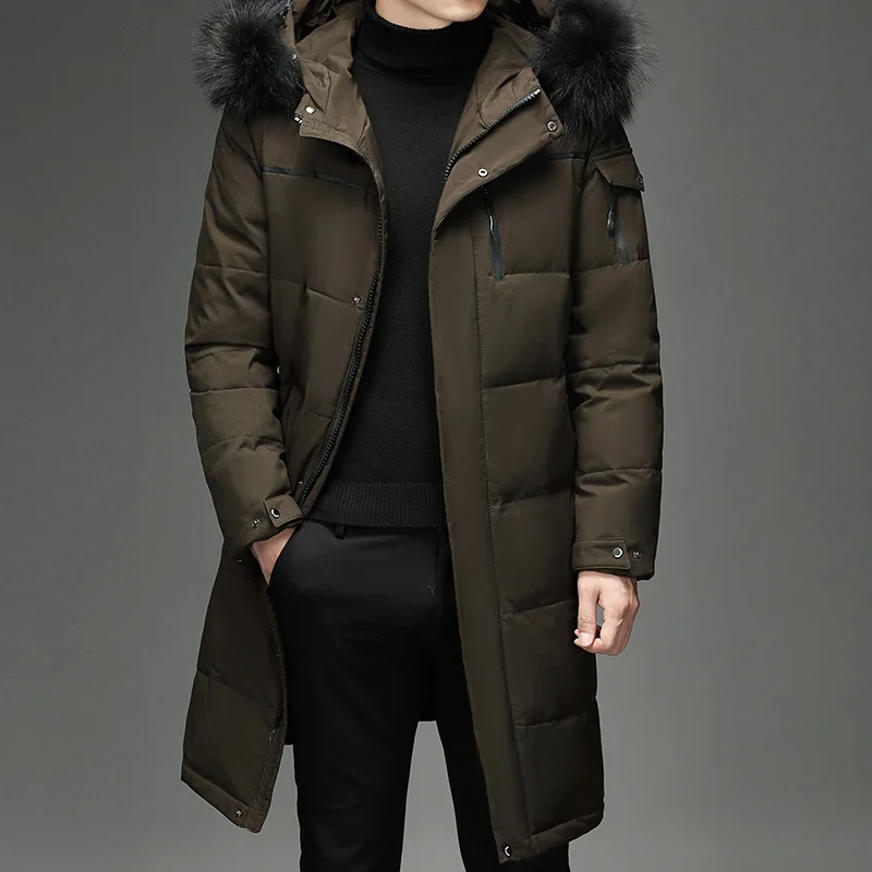 Chaqueta de plumón de pato blanco para hombre, parka larga con capucha de talla grande 4XL 5XL, abrigo de plumón grueso, cálido, a la moda,