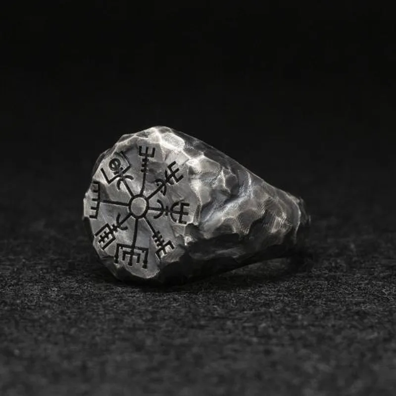 Retro Antique Viking Vegvisir Rune Compass Ring For Men Punk Gothic Open Ring Handmade Dark Biker Accessories Gift For Man