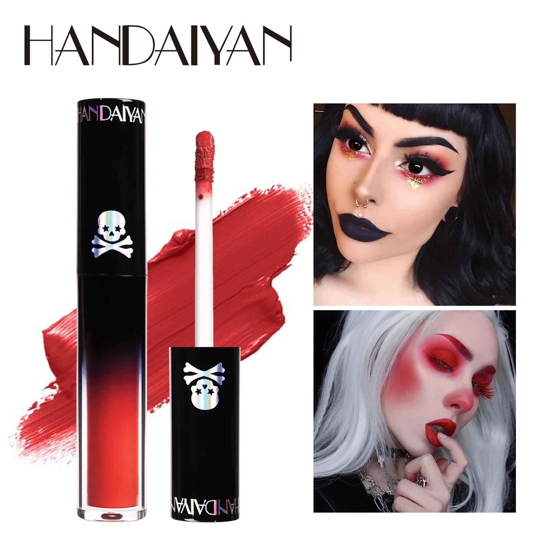 

Gothic Matte Lip Gloss Lipstick Velvet Long-Lasting Black Bright Red Waterproof Dark Lip Halloween