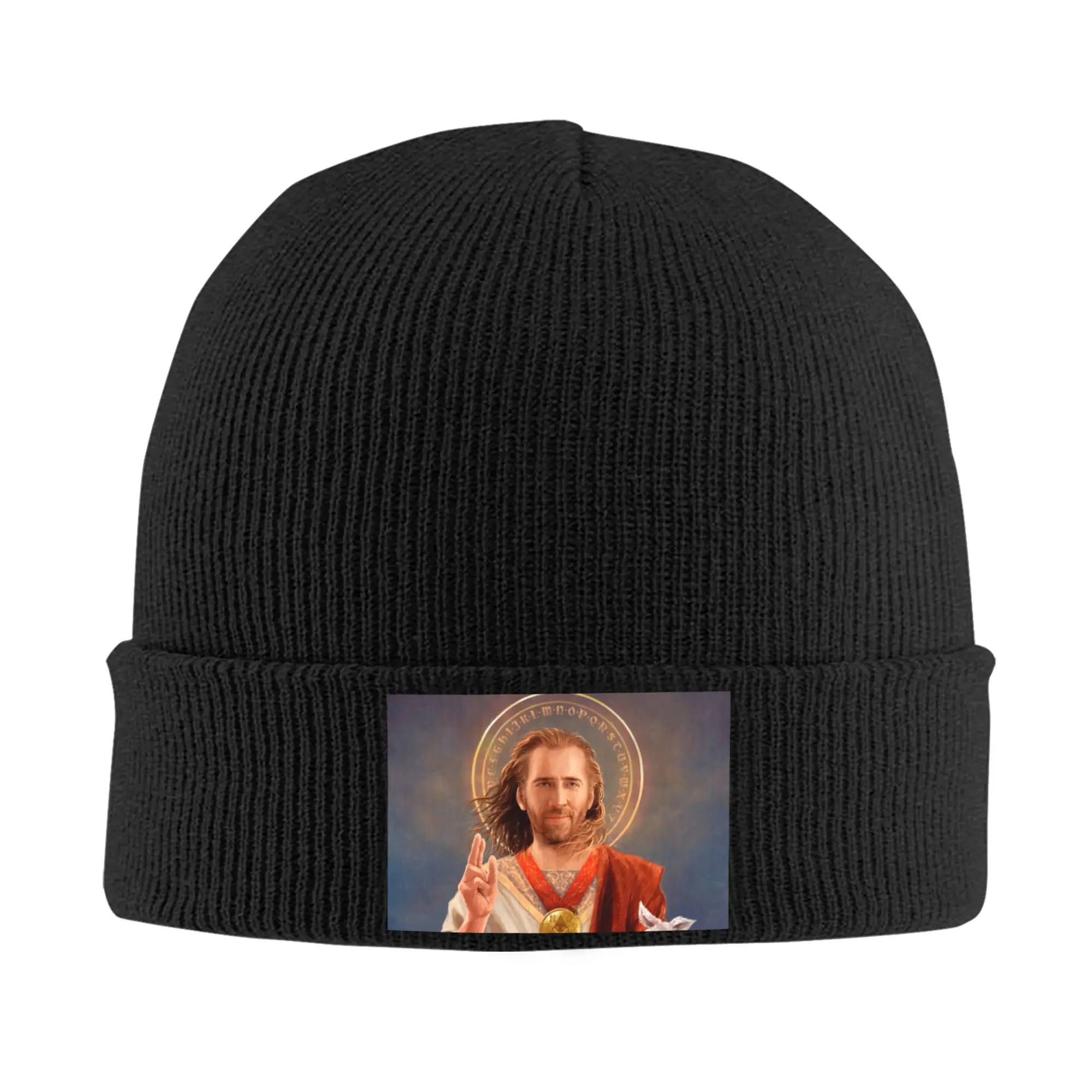 Custom Saint Nicolas Cage Bonnet Hats  Cool Knitted Hat For Women Men Warm Winter Funny Meme Skullies Beanies Caps
