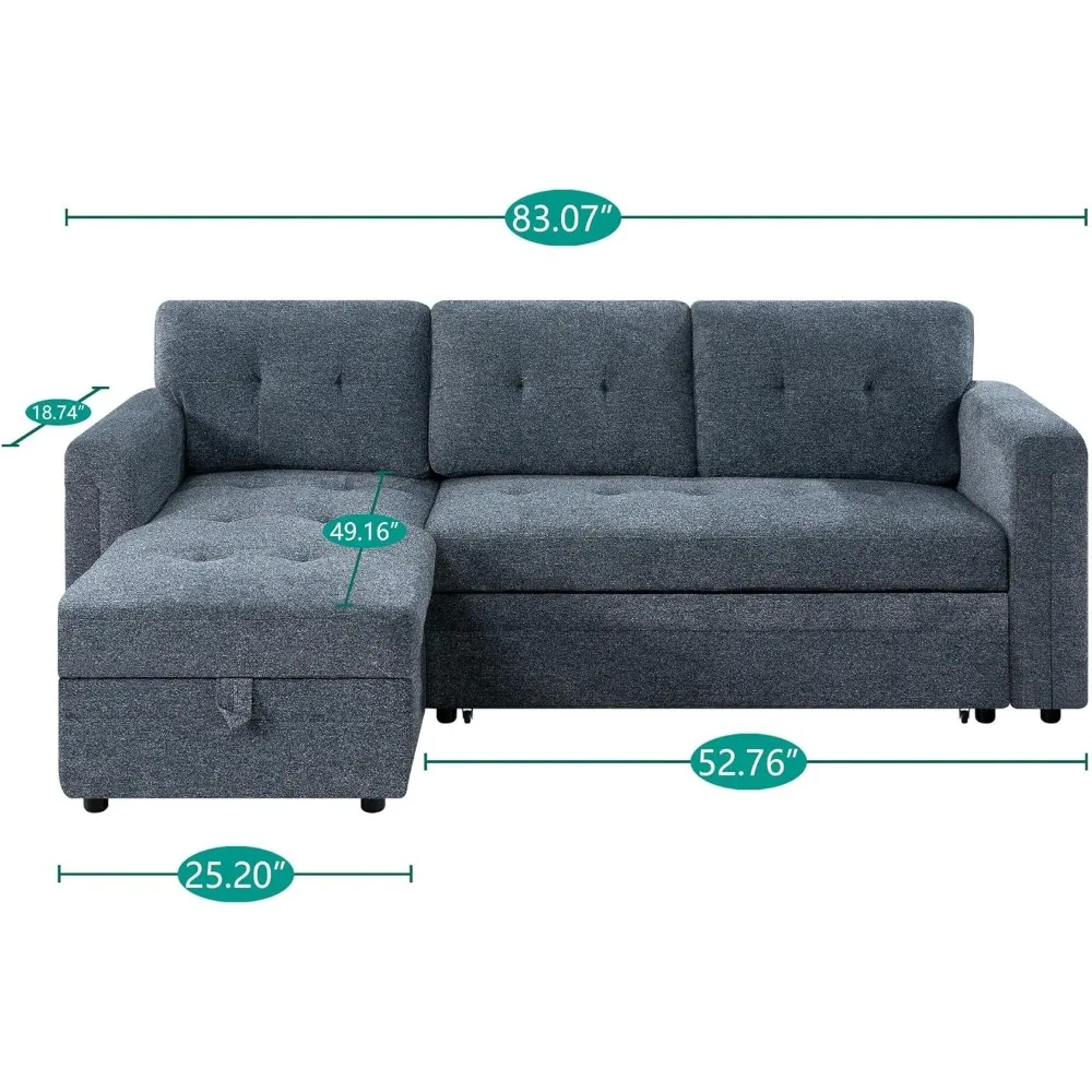 Lily Sectional Sleeper Sofa with USB Ports-L-Shaped Couch Convertible Pull-Out Bed, Ample Storage,Timeless Design