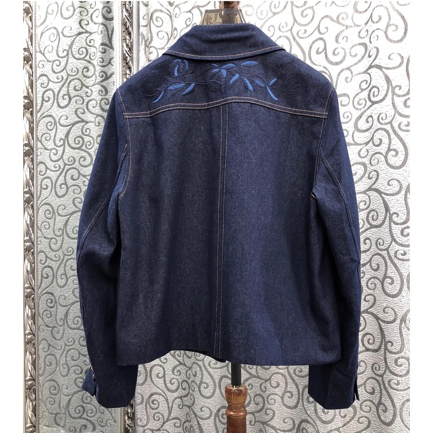 100% algodão denim casacos 2025 outono inverno moda senhora turn-down colarinho requintado bordado manga longa azul jeans outerwear