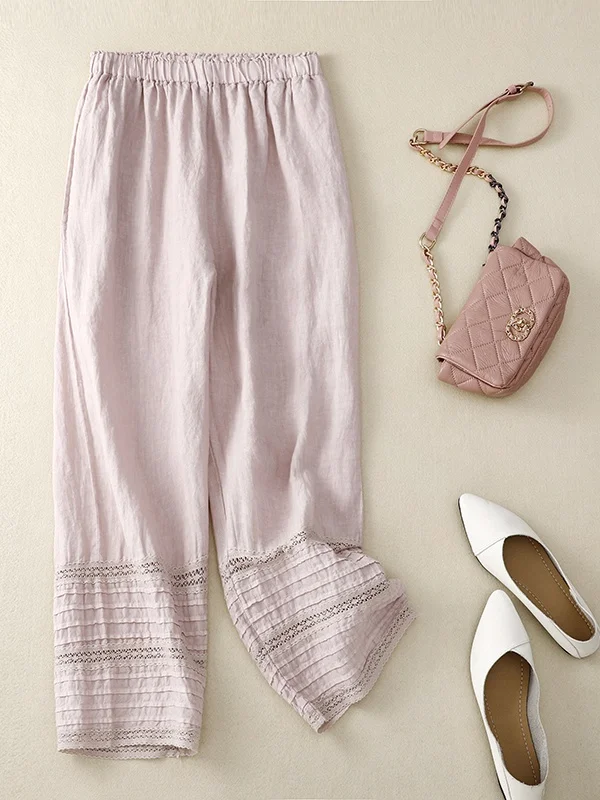 

Новые летние свободные широкие брюки, женские повседневные брюки прямого кроя с высокой талией и художественным воланом из смеси льна