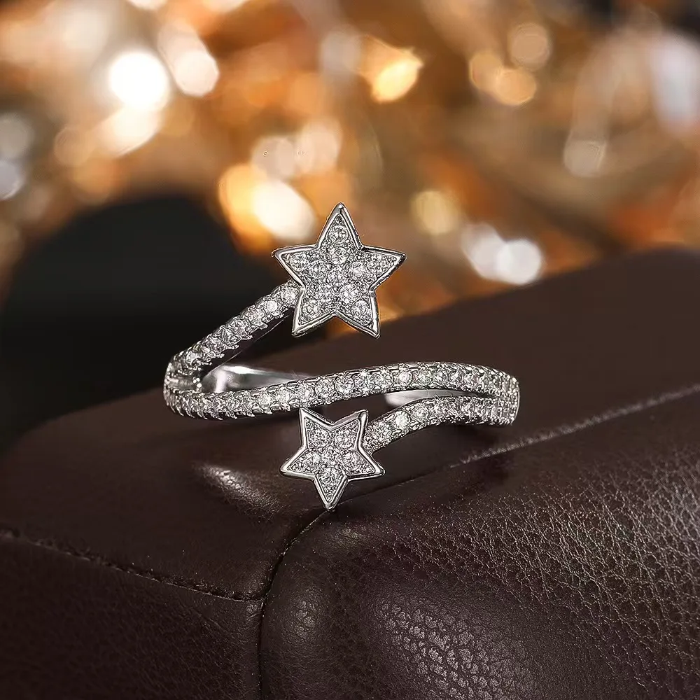 Wrapped pentagram ring, fashionable and unique, minimalist pinky ring, cold-toned adjustable open ring, versatile style.