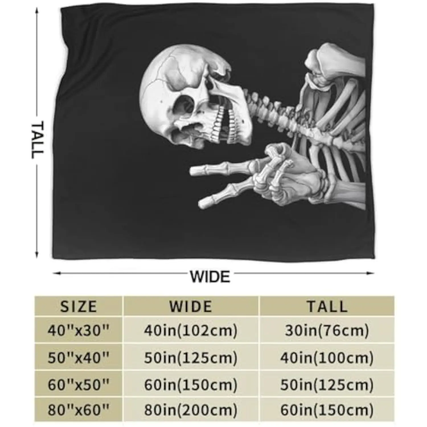 Peace Sign Skeleton Flannel Throw Blanket Soft Lightweight Fleece Blanket Funny Skull Pattern Decorative Blanket