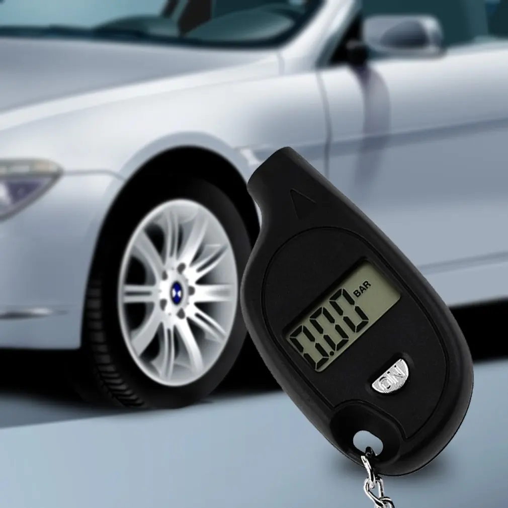 1pc Mini Keychain Style Tire Gauge Digital Lcd Display Car Tire Air Pressure Tester Meter Auto Car Motorcycle Tire Safety Alarm