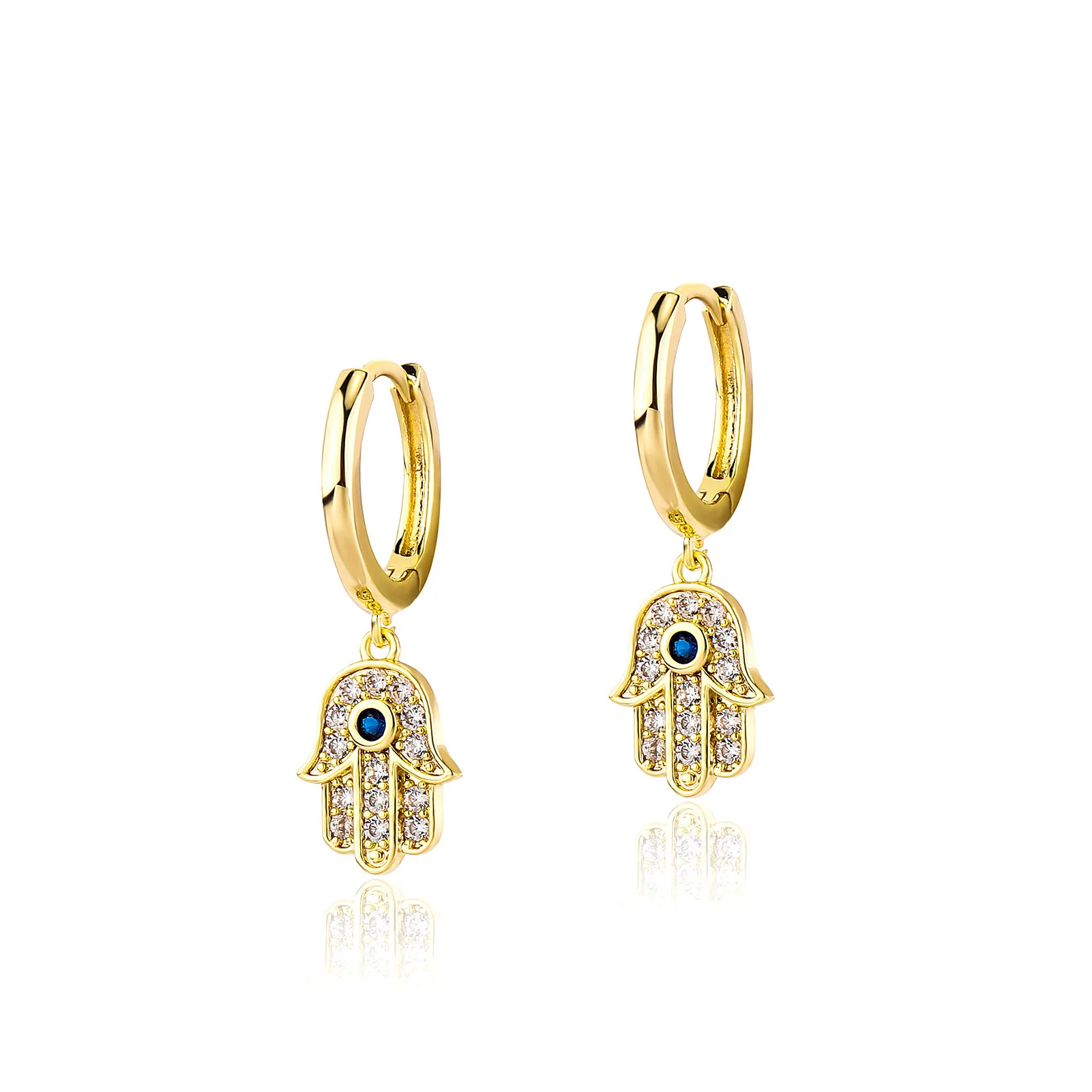 Hand Shape CZ Dangle Huggie Hoop Earrings Blue Stone Charm Unisex Punk Fashion Piercing Sparkly Daily Wear Ear Jewelry