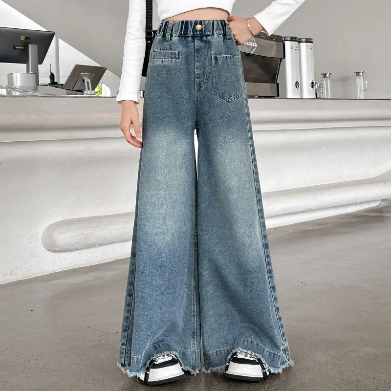 

Children Baggy Bootcut Jeans For Teen Girl Fashion Street Denim Pants Kids High Waist Oversized Wide Flared Jeans Trousers 4-14Y