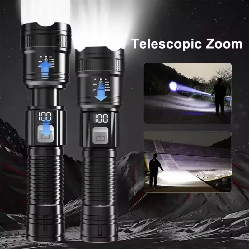

Outdoor patrol, concentrating long-range bright light flashlight portable charging, small stretchable zoom, flood light P50