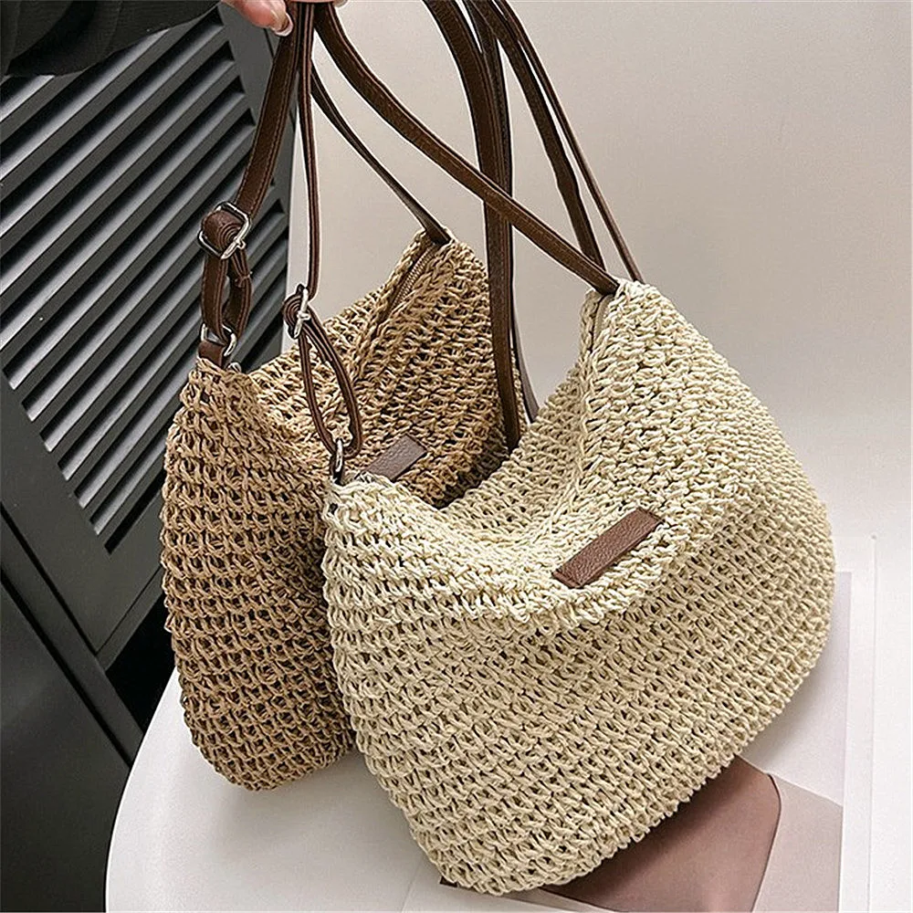 Summer Straw Crossbody Bag 2024 Ladies Beach Holiday Woven Totes Casual Bag Women Shoulder Handbags Messenger Purse Shopping Bag