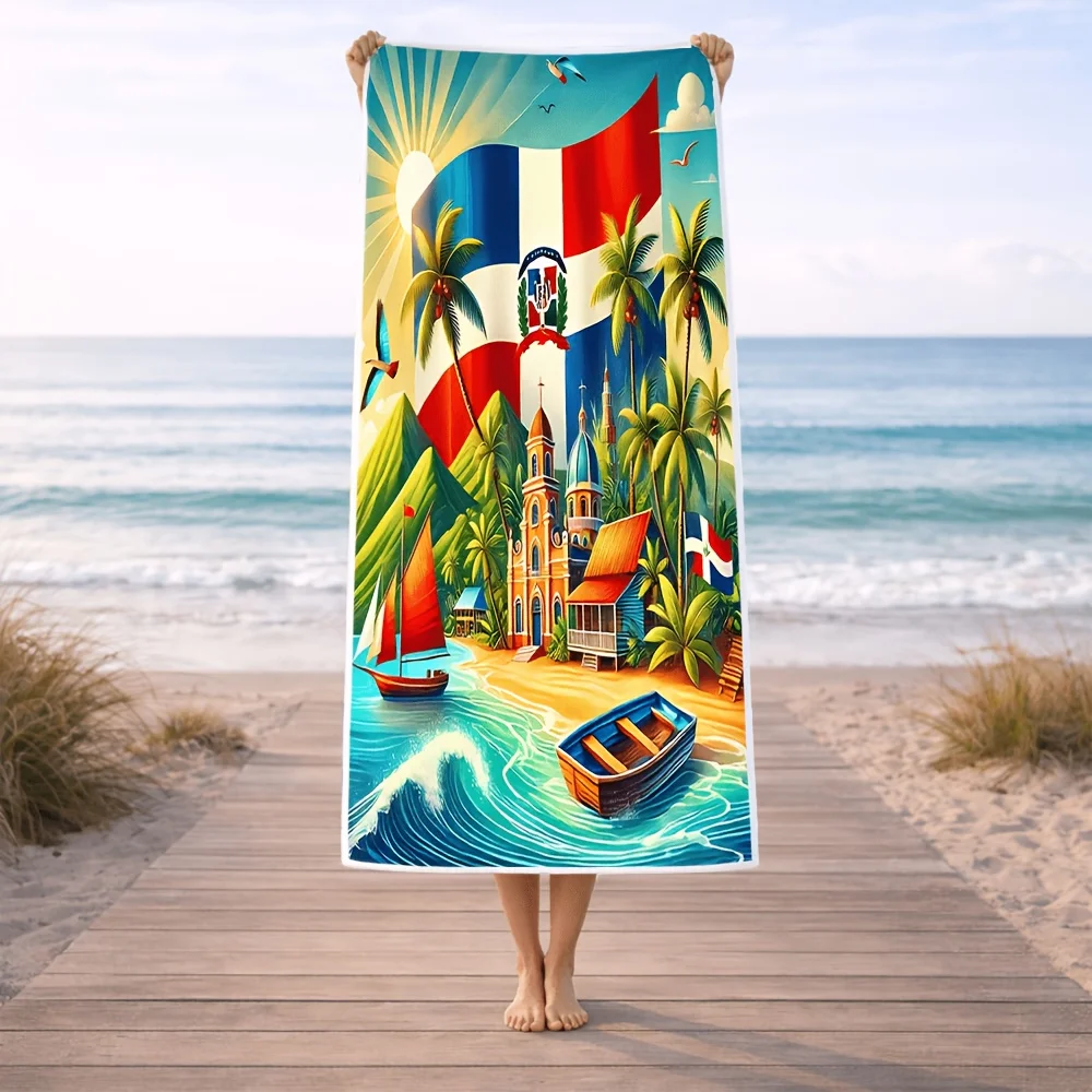 Custom Dominican Republic Beach Towel Personalized Flag Pattern 160x80cm Microfiber Bath Towels All Season Soft Absorbent Blanke