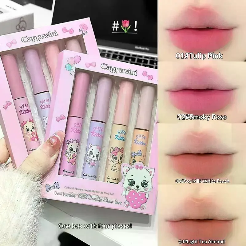 Cappuvini 4 Pcs Lip Gloss Gift Set Velvet-Touch Hydrating Lip Lacquer Glass Shine & Juicy Universally Flattering & Moisturizing