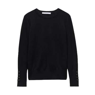 Metal Button round Ne Long Sve Slim Fit Knitted Top Women's Faion Autumn Winter  Color Sweet Sle Base Layer irt