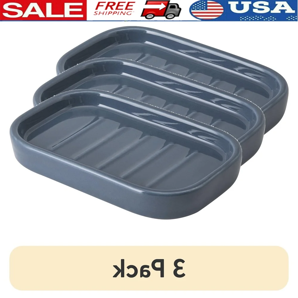3 Pack Durable Ceramic Soap Dish Home Bathroom Storage For Jewelry Trinkets Countertop Organizer Multiuse Classic Design