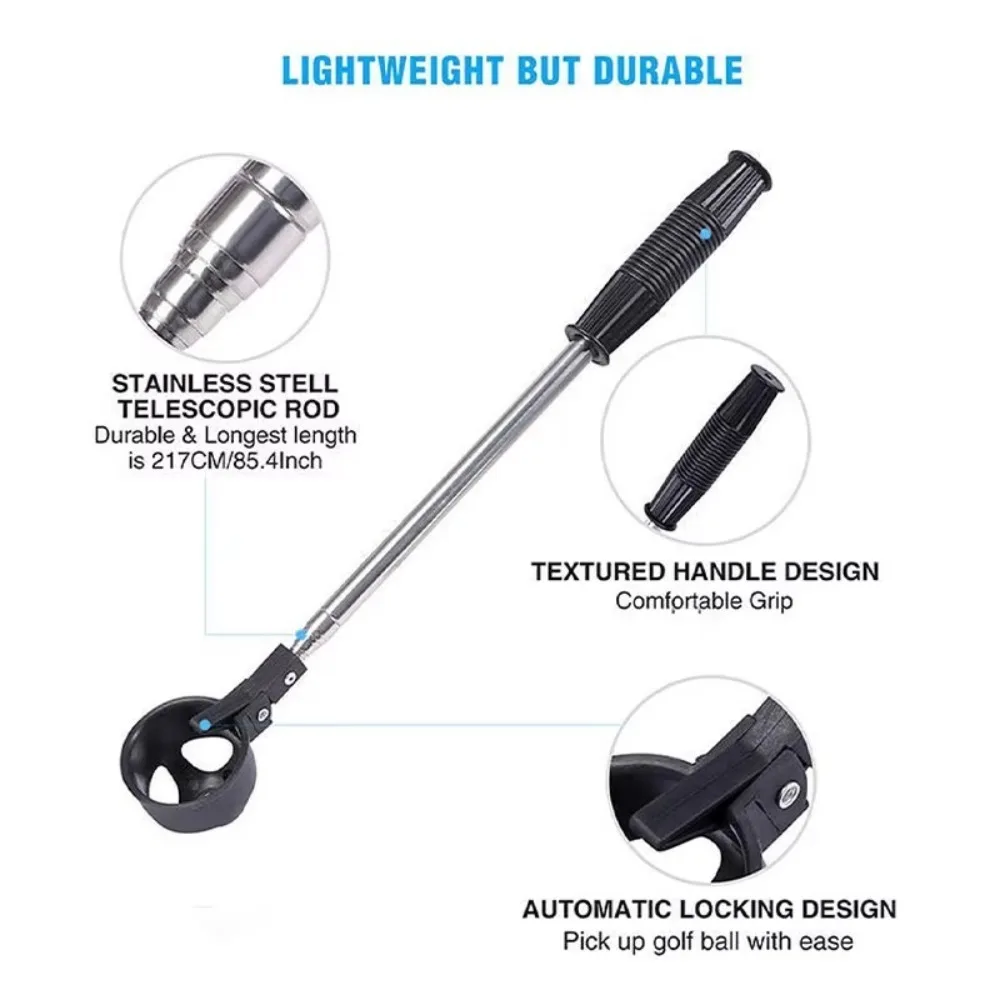 High Quality Retractable Golf Ball Picker Portable Tools 8 Sections Stainless Steel Golf Ball Picker Water Tool
